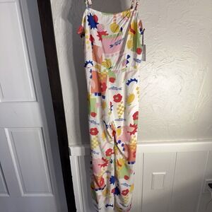 Japna WMNs M Colorful Wide Leg Jump Suit 100% Rayon Unique Strap Artsy Fun Vacay
